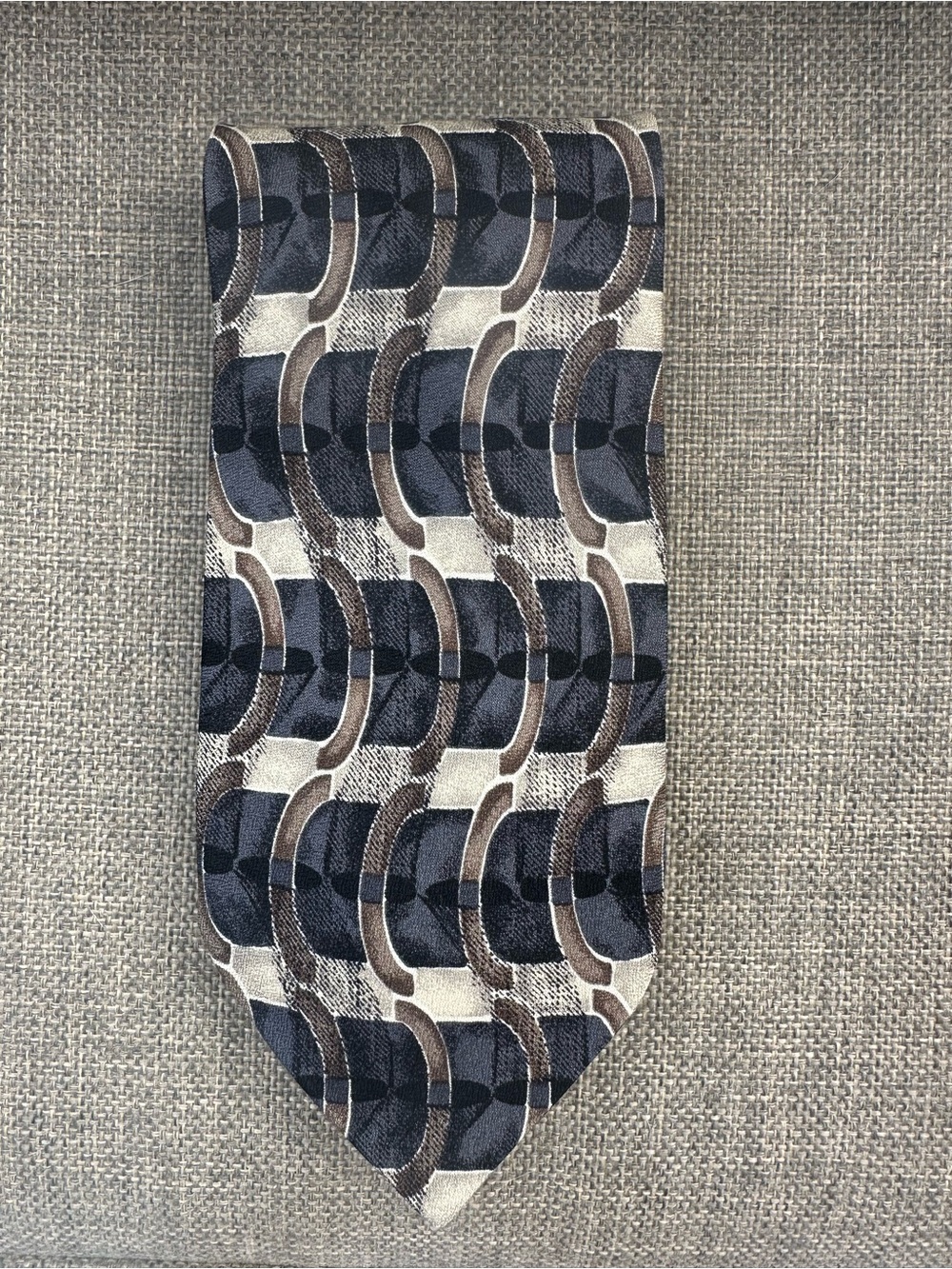 Classic Geometric Tie in Navy and Brown